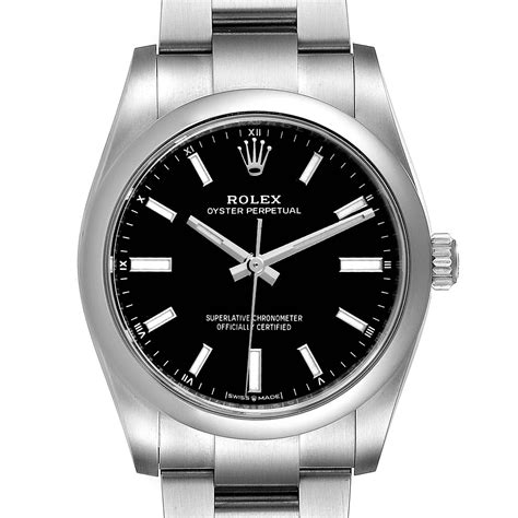 rolex oyster perpetual black dial 34|rolex oyster perpetual black price.